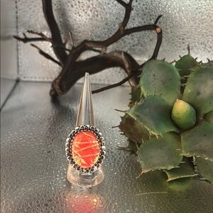 Size 7&3/4 Orange triplet opal Filigree Ring with Intricate Detailing 925